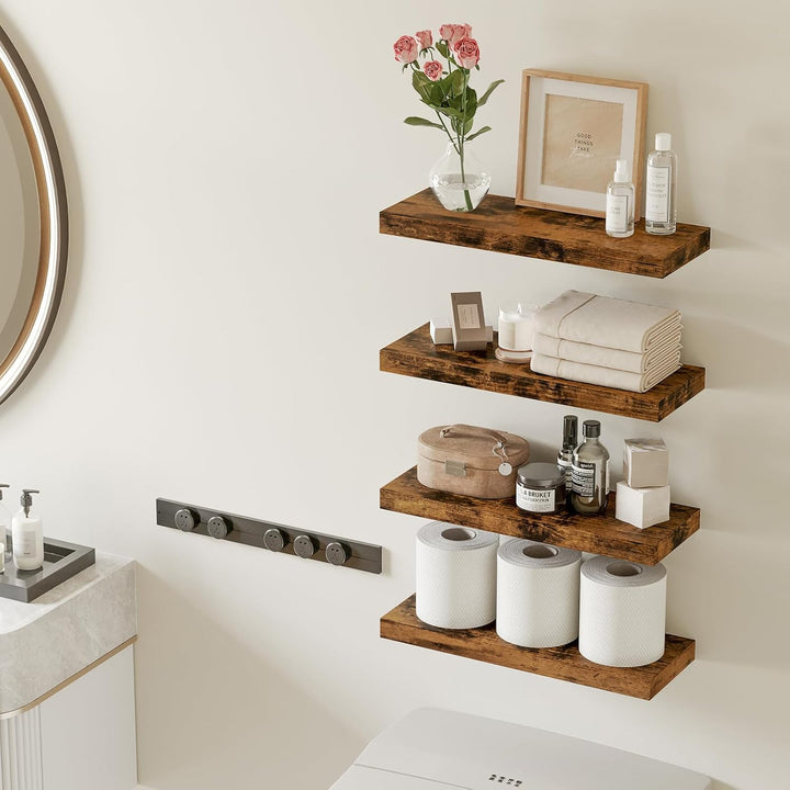 "Rustic Wood Floating Shelves Set of 4