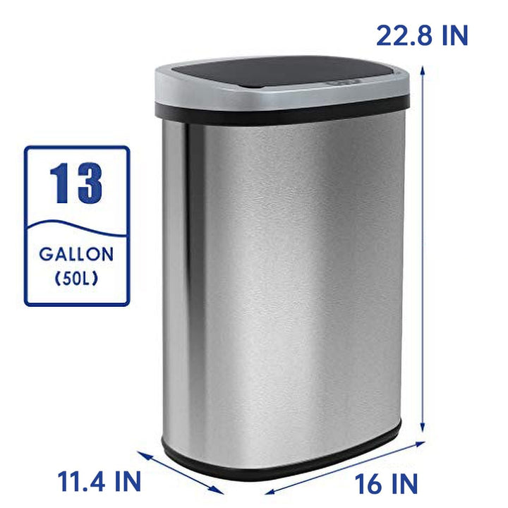 13 Gal Touch-Free Stainless Steel Trash Can
