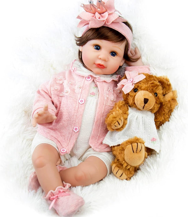 Reborn Baby Dolls Girl, 22 Inch Lifelike Realistic Silicone Baby Girl Doll That Look Real Packaged with Feeding Toy Accessories Set,Gift for Grandma and Kids 3+