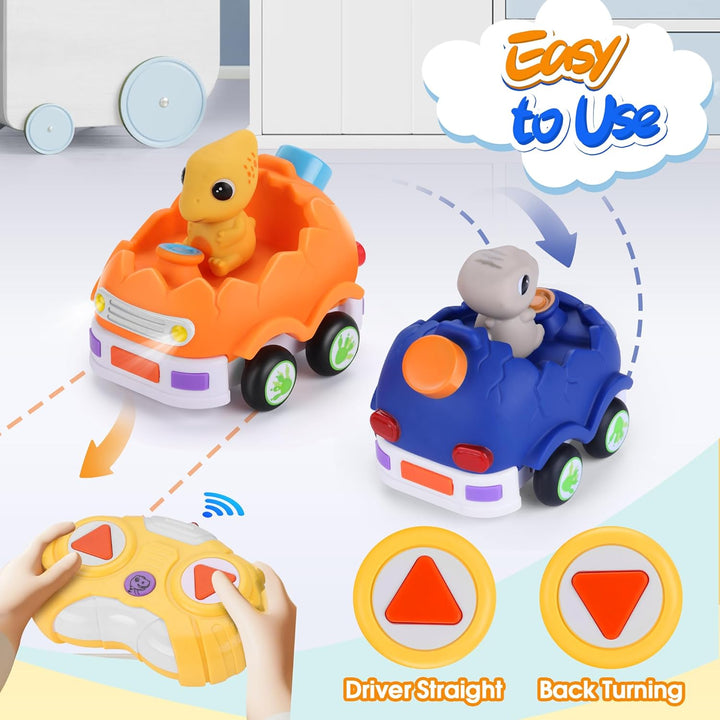 2 Pack Remote Control Car for Toddlers, Dinosaur Toys for Kids 2-6, Toddler Sensory Toys with LED Lights and Sound, Christmas Birthday Gifts for Boys and Girls 2 3 4 5 6 Year Old