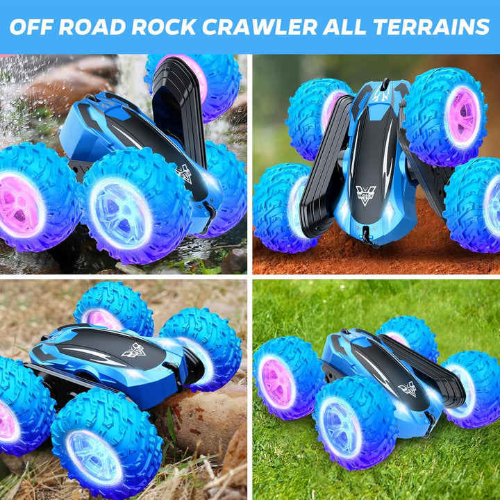 Remote Control Car, 2.4Ghz Double Sided 360° Flips Rotating Electric Race RC Stunt Car, LED Wheel & Headlight High Speed off Road Cars Toy Gift for 3 4 5 6 7 8-12 Year Old Boy Toys (Blue)