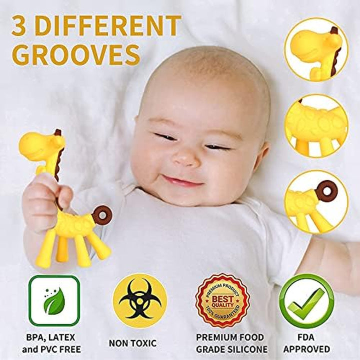 Baby Teething Toys, Silicone Baby Teether Freezer BPA Free, Soothe Babies Teething Relief Sore Gums, Banana Finger Toothbrush, Fruit Shape Giraffe Teether Set for Infant Boys and Girls