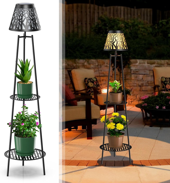 2 Pack Solar Lights Outdoor with Plant Stands - Solar Floor Lamp & Street Lights with Metal Tripod - Patio Decor for Garden, Yard, Pathway, Driveway, Porch