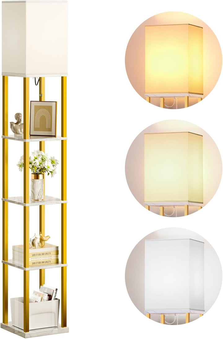 Modern 4-Tier Shelf Floor Lamp - Black