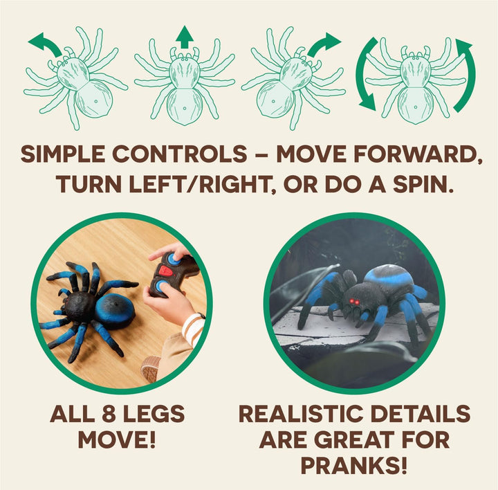 – Remote Control Spider for Kids – RC Tarantula with LED Eyes – Realistic Animal & Moving Legs – Fast-Moving & 360 Spin – Blue Tarantula – 6 Years +