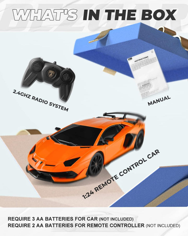 Remote Control Car Licensed RC Car, 1:24 Lambo Toy Car for Kids, Lambo Aventador SVJ Remote Control Model Car Electric Sport Racing Hobby Car for 3 4 5 Year Old Boy Birthday Gift (Orange)