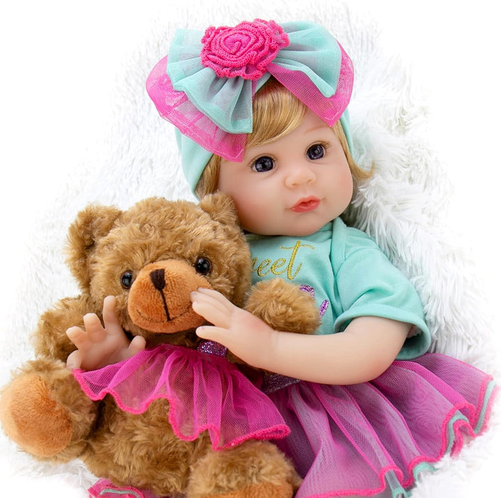 Reborn Baby Dolls Girl, 22 Inch Lifelike Realistic Silicone Baby Girl Doll That Look Real Packaged with Feeding Toy Accessories Set,Gift for Grandma and Kids 3+