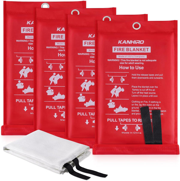 Emergency Fire Blanket for Home Kitchen - Fiberglass Fire Suppression Blanket Great for School, Fireplace, Grill, Car, Office, Warehouse (4 Pack, 39 in X 39 In)