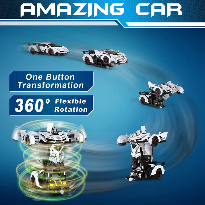 Remote Control Car - Transform Toys Car Robot, One Button Deformation to Robot with Flashing Light, 2.4Ghz 1:18 Scale Transforming  Car Kids Toys with 360 Degree Rotating, Girls Boys Toys