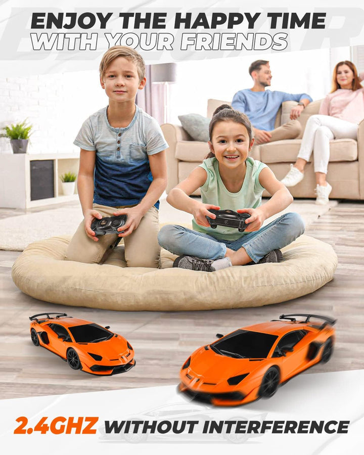 Remote Control Car Licensed RC Car, 1:24 Lambo Toy Car for Kids, Lambo Aventador SVJ Remote Control Model Car Electric Sport Racing Hobby Car for 3 4 5 Year Old Boy Birthday Gift (Orange)