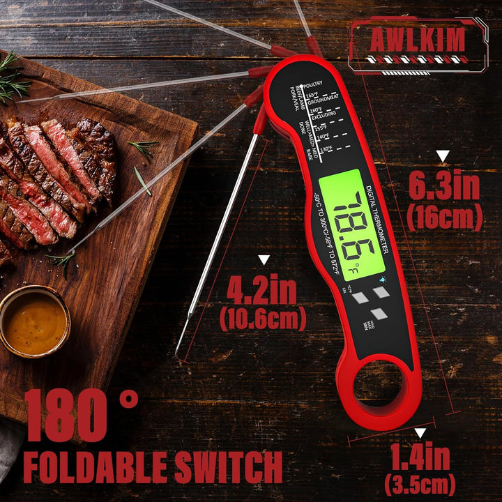 "Instant Read Meat Thermometer - Red