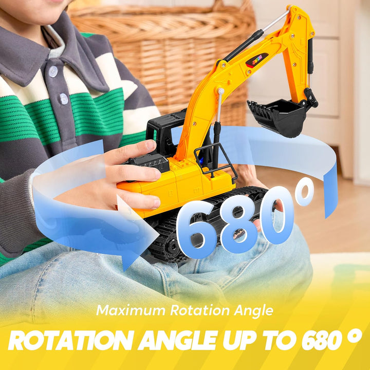 Remote Control Excavator Toys for Boys, 2.4Ghz RC Play Excavator with Light, Construction Toys for Boys 3-5 4-7 8-12 Year Old Kids, Birthday Gift