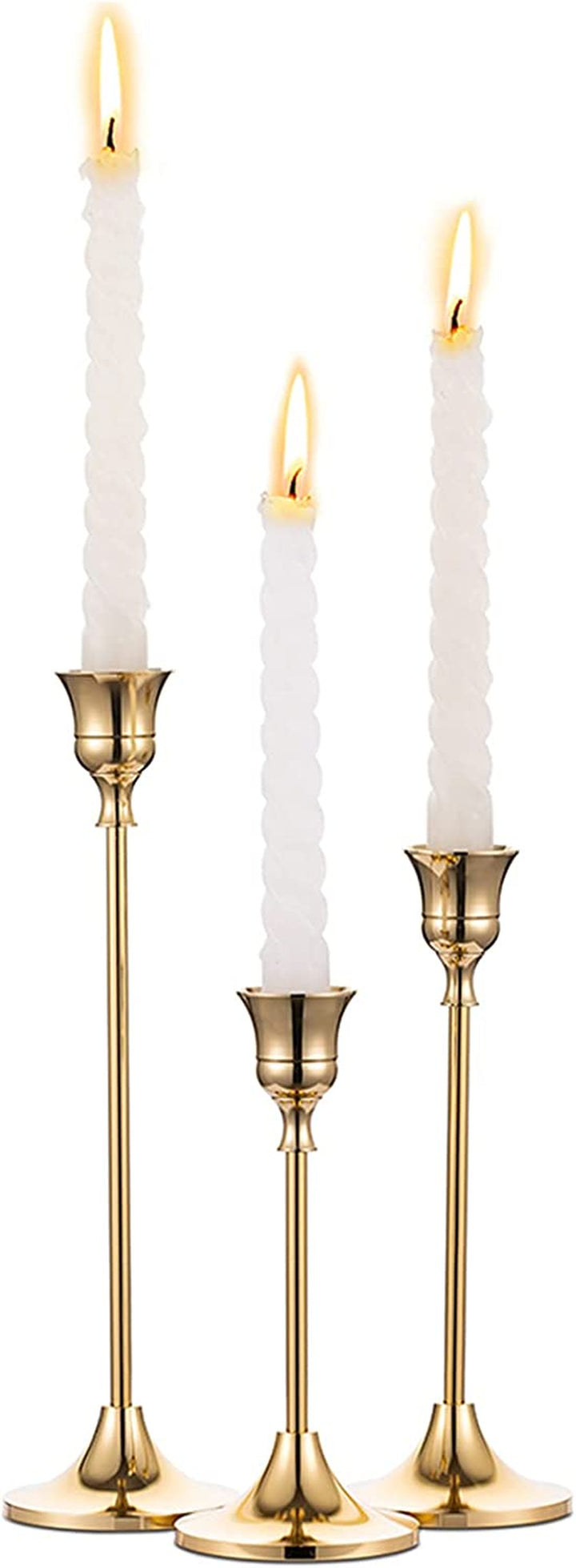 Gold Brass Taper Candle Holders Set (3)