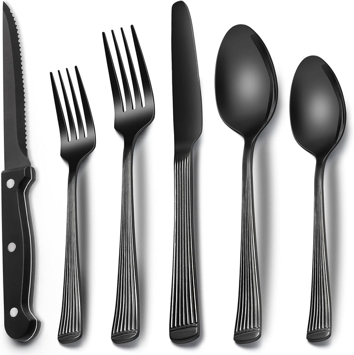 24-Piece Black Silverware Set for 4