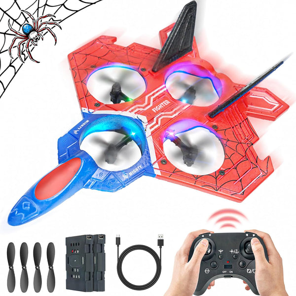 Drones for Kids | 2.4GHZ RC Plane, Spider Toys for Boys, Remote Control Spider, 6-Axis Gyro Remote Control Airplane, RC Helicopter, 360° Flip Fighter Jet Toy, Toys for Ages 8-13