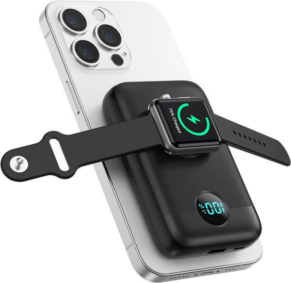 Magnetic Portable Charger 10800Mah,4-In-1 Wireless Power Bank with Iwatch Charger, QC4.0+20W PD Fast Charging USB C Battery Pack with LCD Display for Magsafe, 16/15/14/13/12 Series, Watch