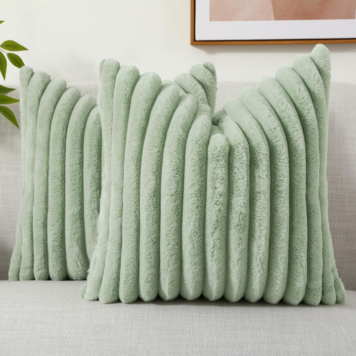 Faux Fur Striped Pillow Covers Set of 2