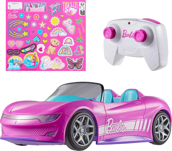 Hot Wheels RC Toy Car, Remote-Control Pink Convertible, Can Hold 2 Fashion Dolls & Trunk Opens for Storage, Sticker Sheet for Customizing
