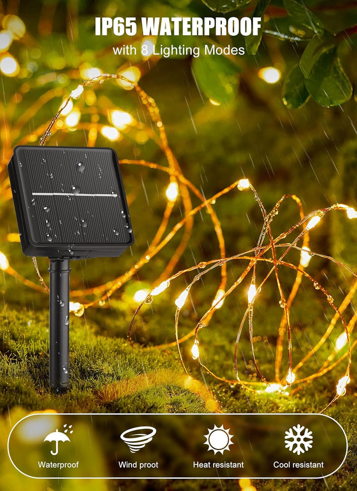 Solar String Lights for Outside, 33Ft 100 LED Outdoor Solar Fairy Lights, 8 Modes Balcony Lights for Tree Patio Christmas Party Wedding Decor (Warm White)