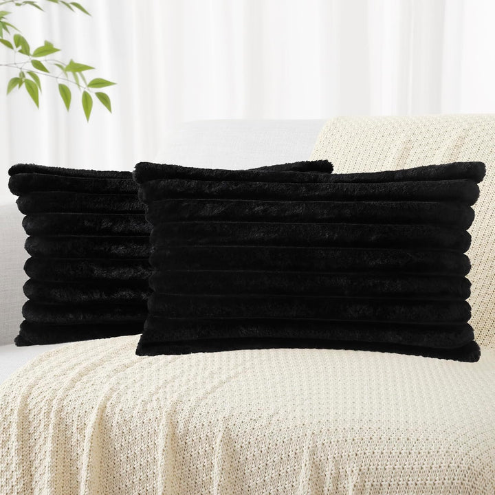 Faux Fur Striped Pillow Covers Set of 2