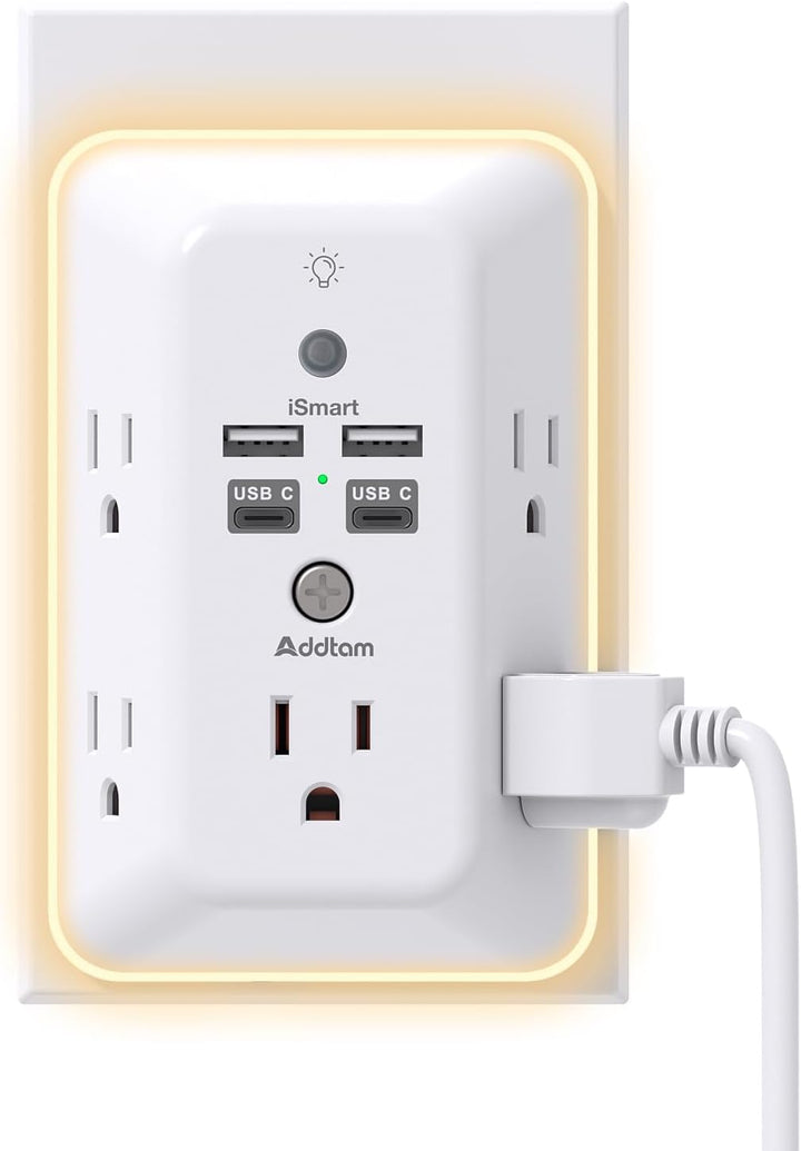 5-Outlet Surge Protector with USB & Night Light