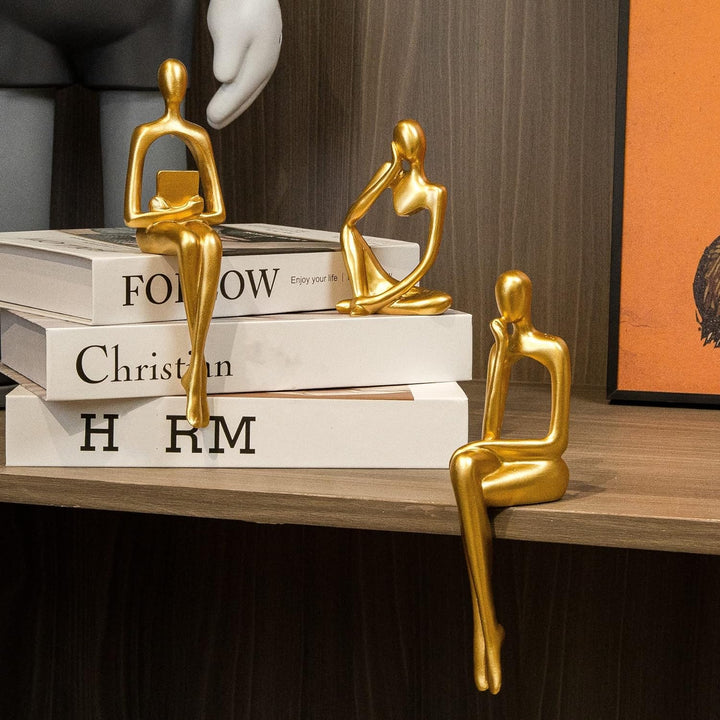 Gold Thinker Statue Set of 3 - Modern Decor
