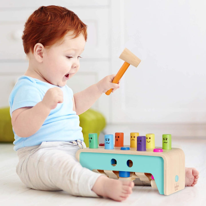 – Wooden Hammer Toy for Kids, Toddlers – Pounding Bench with Pegs and Mallet – Colorful Developmental Toy – 1 Year + – Pound & Count Bench