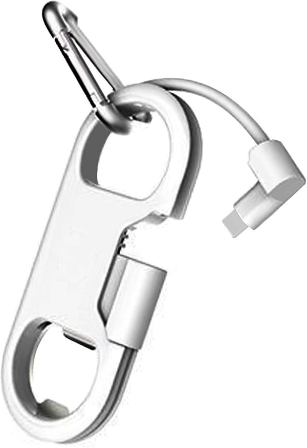 Charge Lightning Cable + Keychain + Bottle Opener + Aluminum Carabiner,Portable Multifunction Keychain Bottle Opener USB Charging Cord Short Cable for  X/8/7/6S,Gift for Men Women(White)