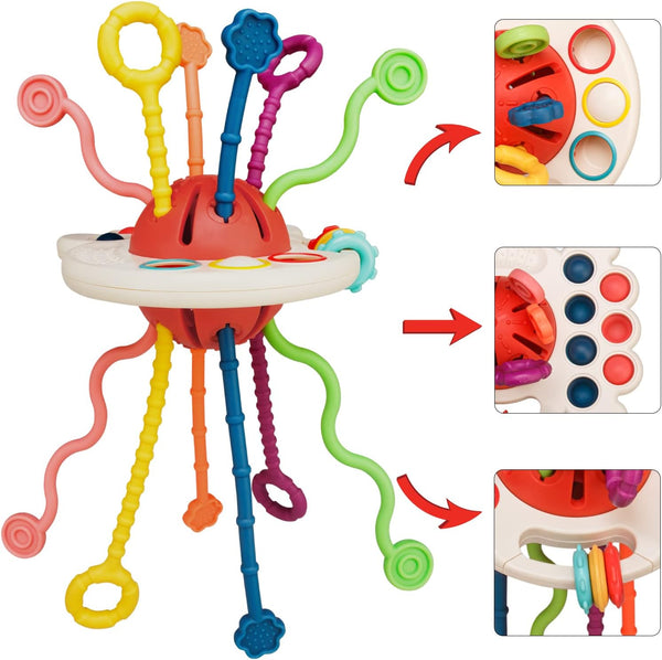 Montessori Toys, Silicone Pull String Activitys, Developmental Pulling Baby Sensory Toy, Car Seat Airplane  Toddler Boy &Girl Infant Birthday Gifts