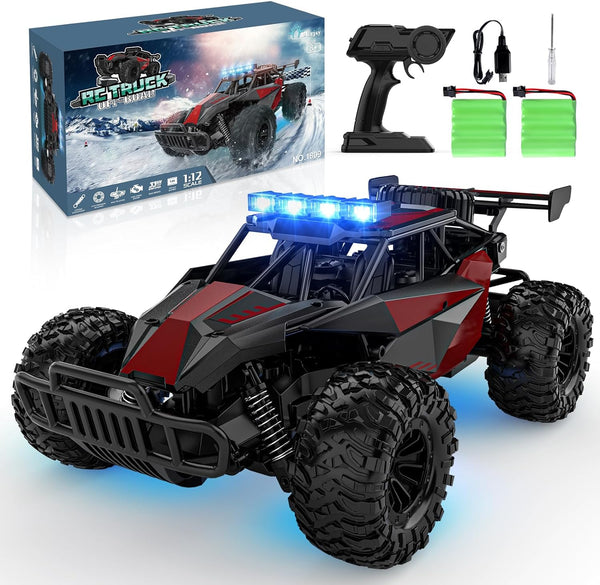 Remote Control Car, 2.4Ghz High Speed 33KM/H RC Cars Toys, 1:12 Monster RC Truck off Road with LED Headlight and Rechargeable Battery Gifts for  Boys 8-12