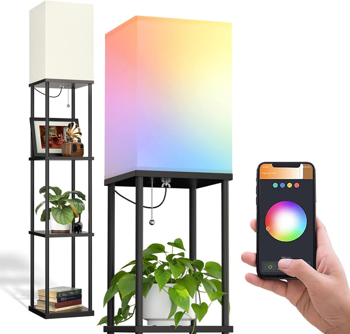 Modern 4-Tier Shelf Floor Lamp - Black