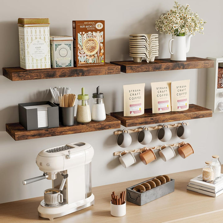 "Rustic Wood Floating Shelves Set of 4