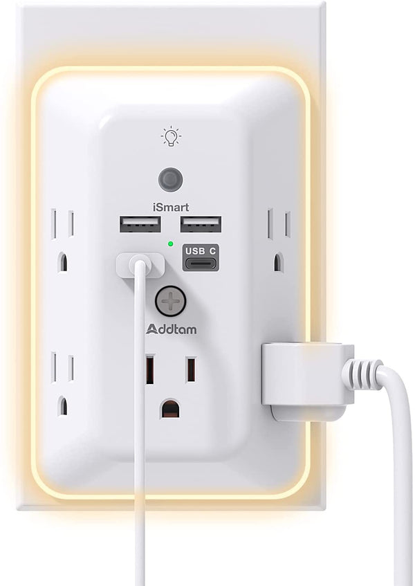 5-Outlet Surge Protector with USB & Night Light