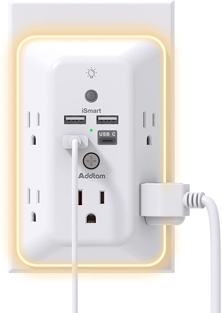 5-Outlet Surge Protector with USB & Night Light