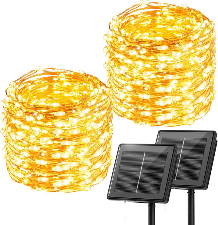 Solar String Lights for Outside, 33Ft 100 LED Outdoor Solar Fairy Lights, 8 Modes Balcony Lights for Tree Patio Christmas Party Wedding Decor (Warm White)