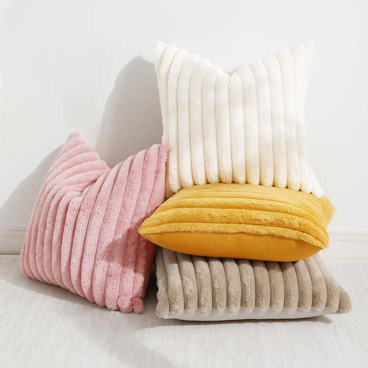 Faux Fur Striped Pillow Covers Set of 2