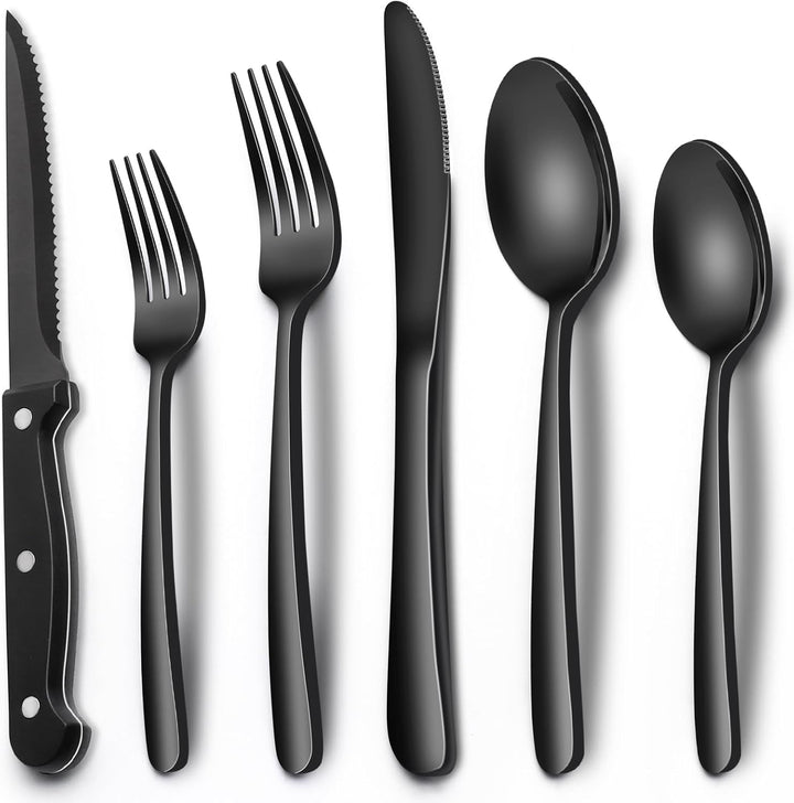 24-Piece Black Silverware Set for 4