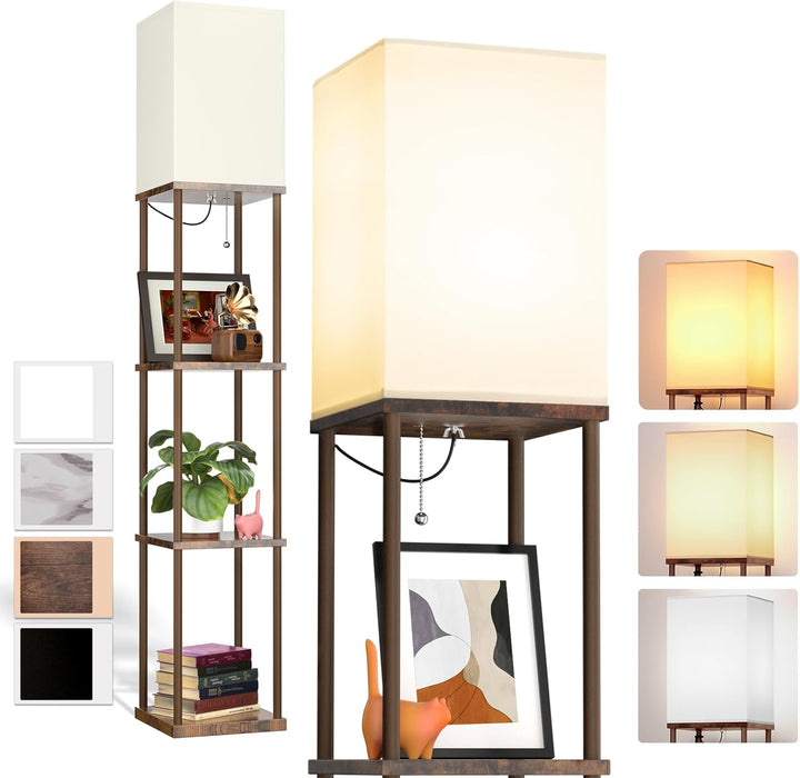 Modern 4-Tier Shelf Floor Lamp - Black