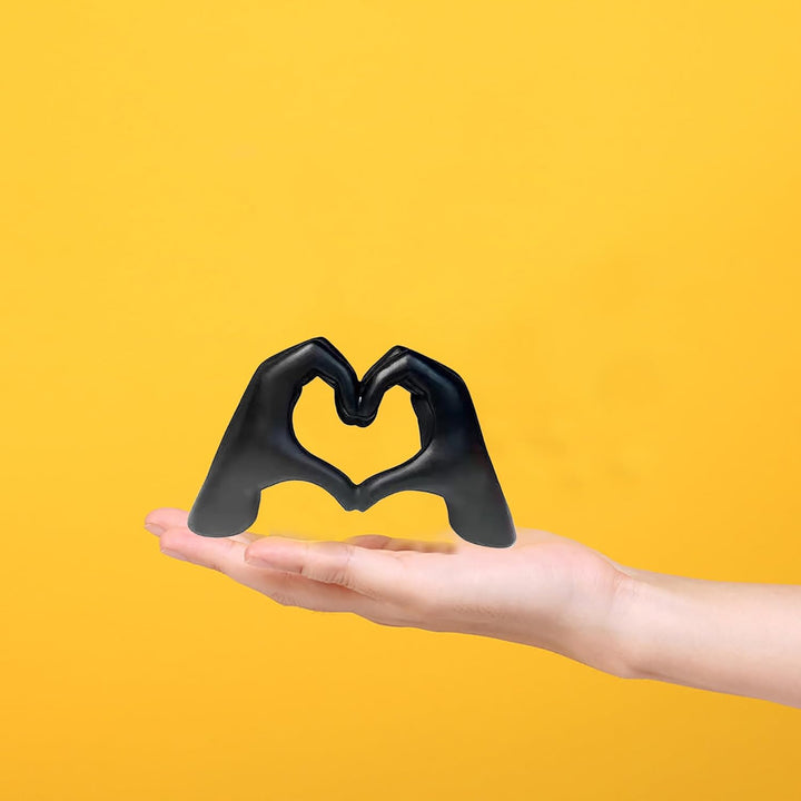 Gold Heart Hands Statue - Small Black