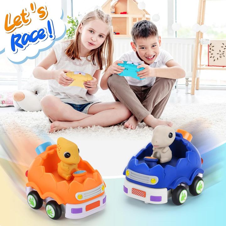2 Pack Remote Control Car for Toddlers, Dinosaur Toys for Kids 2-6, Toddler Sensory Toys with LED Lights and Sound, Christmas Birthday Gifts for Boys and Girls 2 3 4 5 6 Year Old