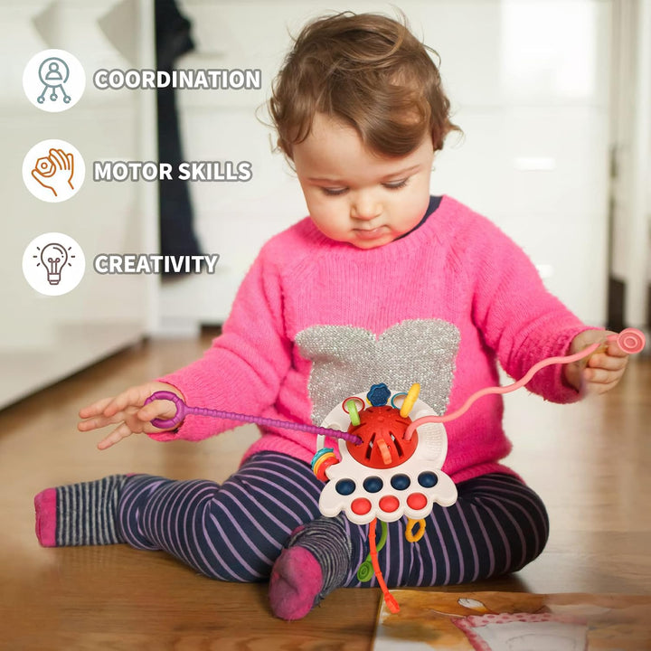 Montessori Toys, Silicone Pull String Activitys, Developmental Pulling Baby Sensory Toy, Car Seat Airplane  Toddler Boy &Girl Infant Birthday Gifts