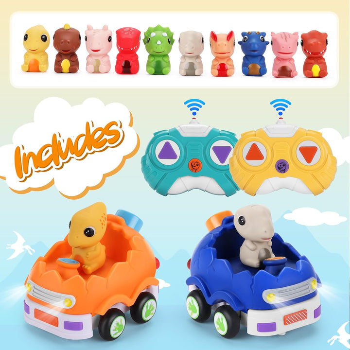 2 Pack Remote Control Car for Toddlers, Dinosaur Toys for Kids 2-6, Toddler Sensory Toys with LED Lights and Sound, Christmas Birthday Gifts for Boys and Girls 2 3 4 5 6 Year Old