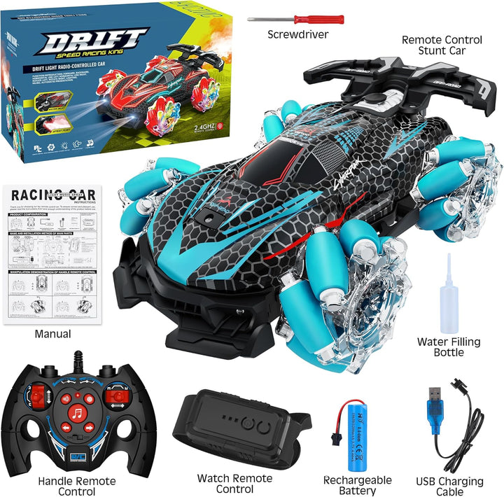RC Stunt Car, Gesture Sensing RC Cars for Boys Girls, 2.4Ghz 4WD Remote Control Car with 360° Rotating, Lights, Music, Spray, Toy Cars for Kids Age 6 7 8 9 10 11 12 Year Old Birthday Gifts