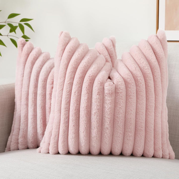 Faux Fur Striped Pillow Covers Set of 2