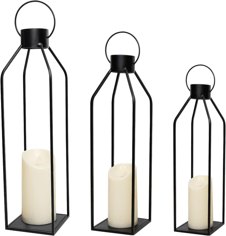 Black Metal Lantern with Timer Candle