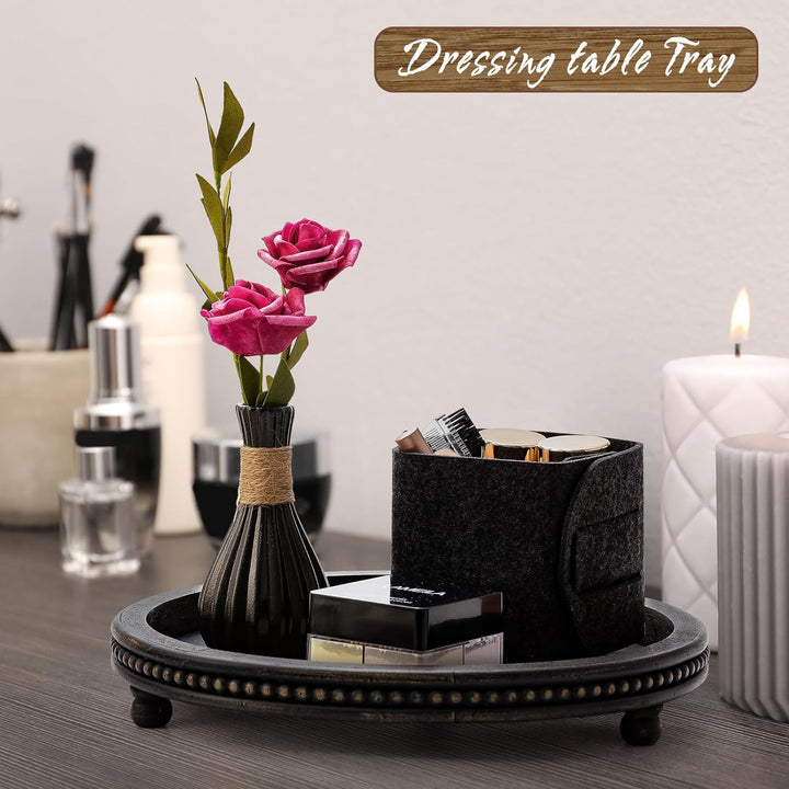 Black Beaded Wooden Tray for Home Decor