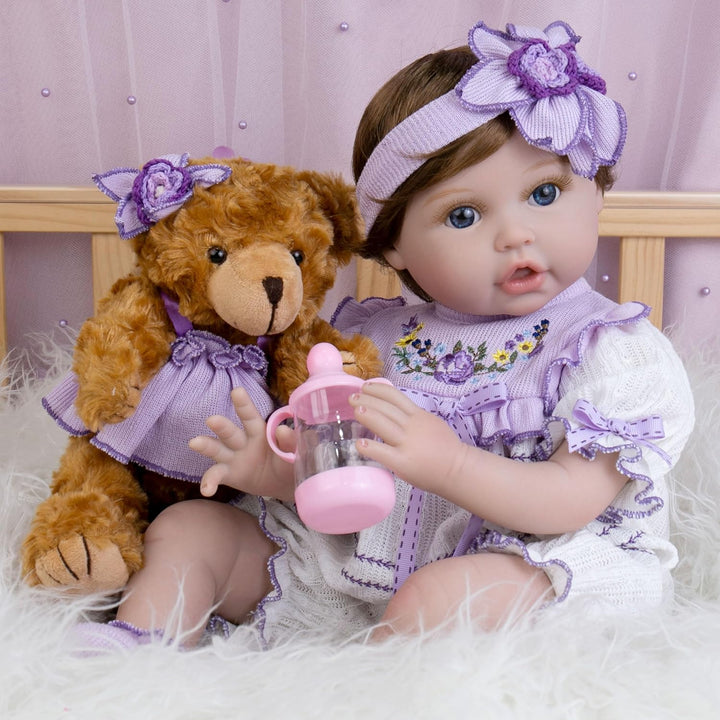 Reborn Baby Dolls Girl, 22 Inch Lifelike Realistic Silicone Baby Girl Doll That Look Real Packaged with Feeding Toy Accessories Set,Gift for Grandma and Kids 3+