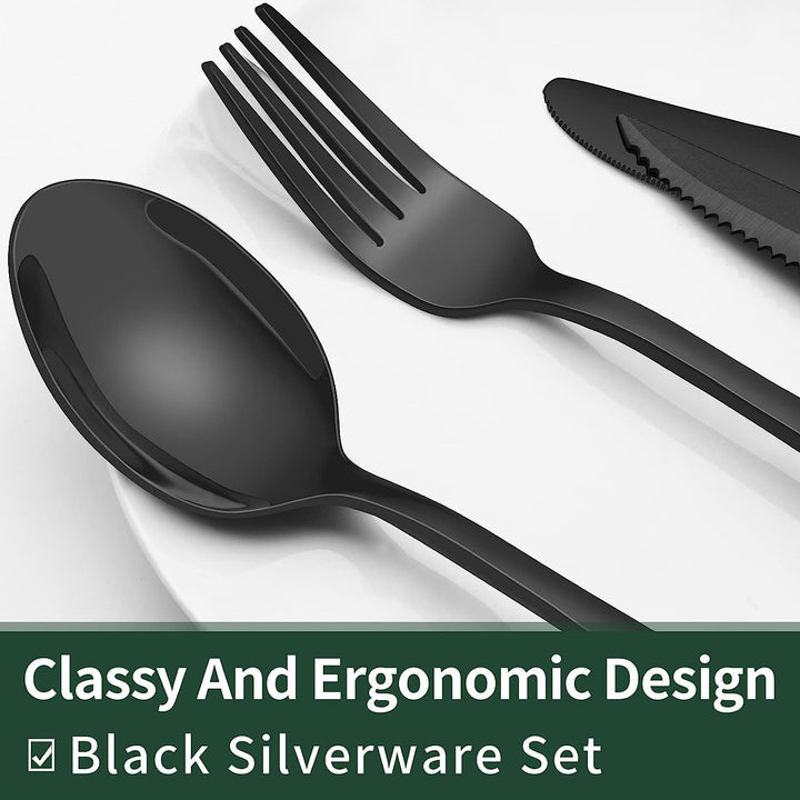 24-Piece Black Silverware Set for 4