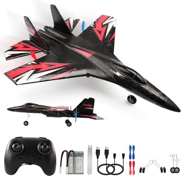 New Upgrade SU27 RC Airplane, Remote Control Fighter Toys, 2.4Ghz 6-Axis Gyro Stabilizer RTF Glider Aircraft Plane with 2 Batteries Easy to Fly Outdoor Toy for  Kids Beginners Boys