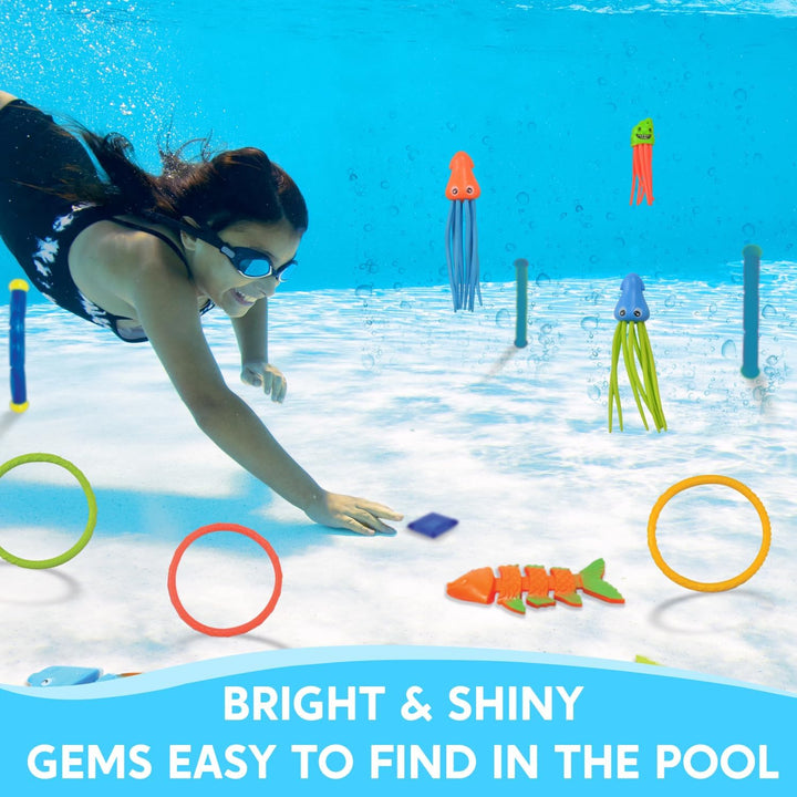 30 Pcs Diving Pool Toys for Kids Ages 3-12 Jumbo Set with Storage Bag Pool Games Summer Swim Water Fishtoys